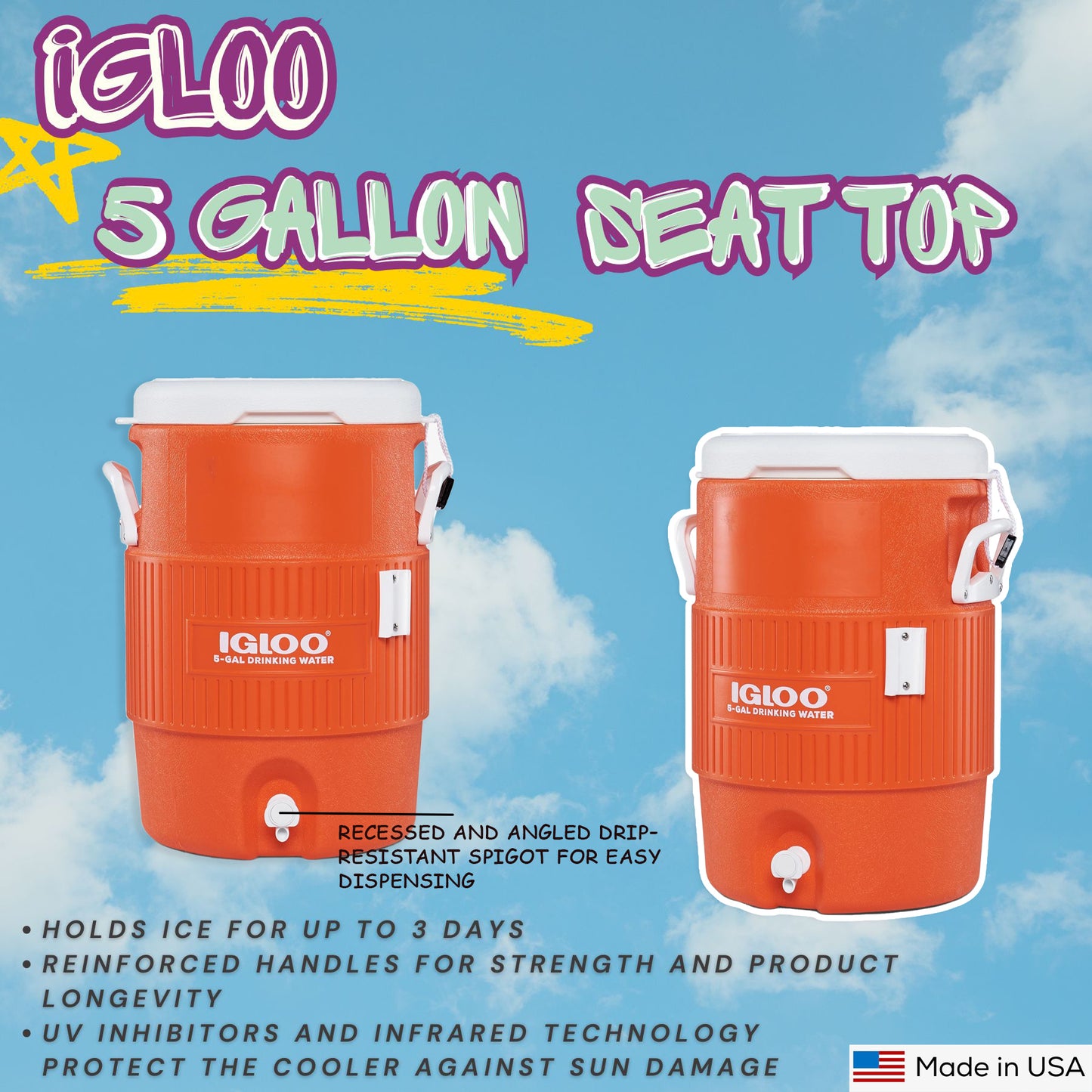 IGLOO 5 Gallon Seat Top Water Jug (Orange)
