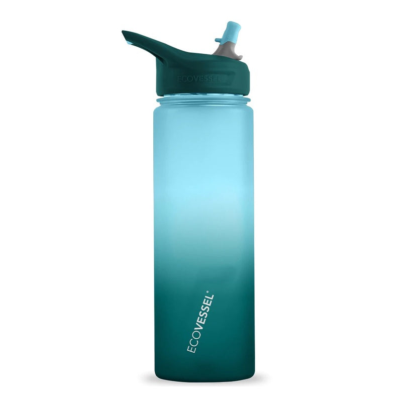 ECOVESSEL THE WAVE - BPA Free Plastic Sports Water Bottle With Straw - 24 oz | Water Bottles