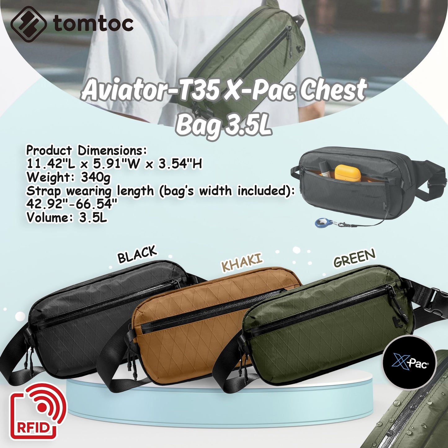 Tomtoc Aviator-T35 X-Pac 3.5L | Chest Bag | Crossbody Bag