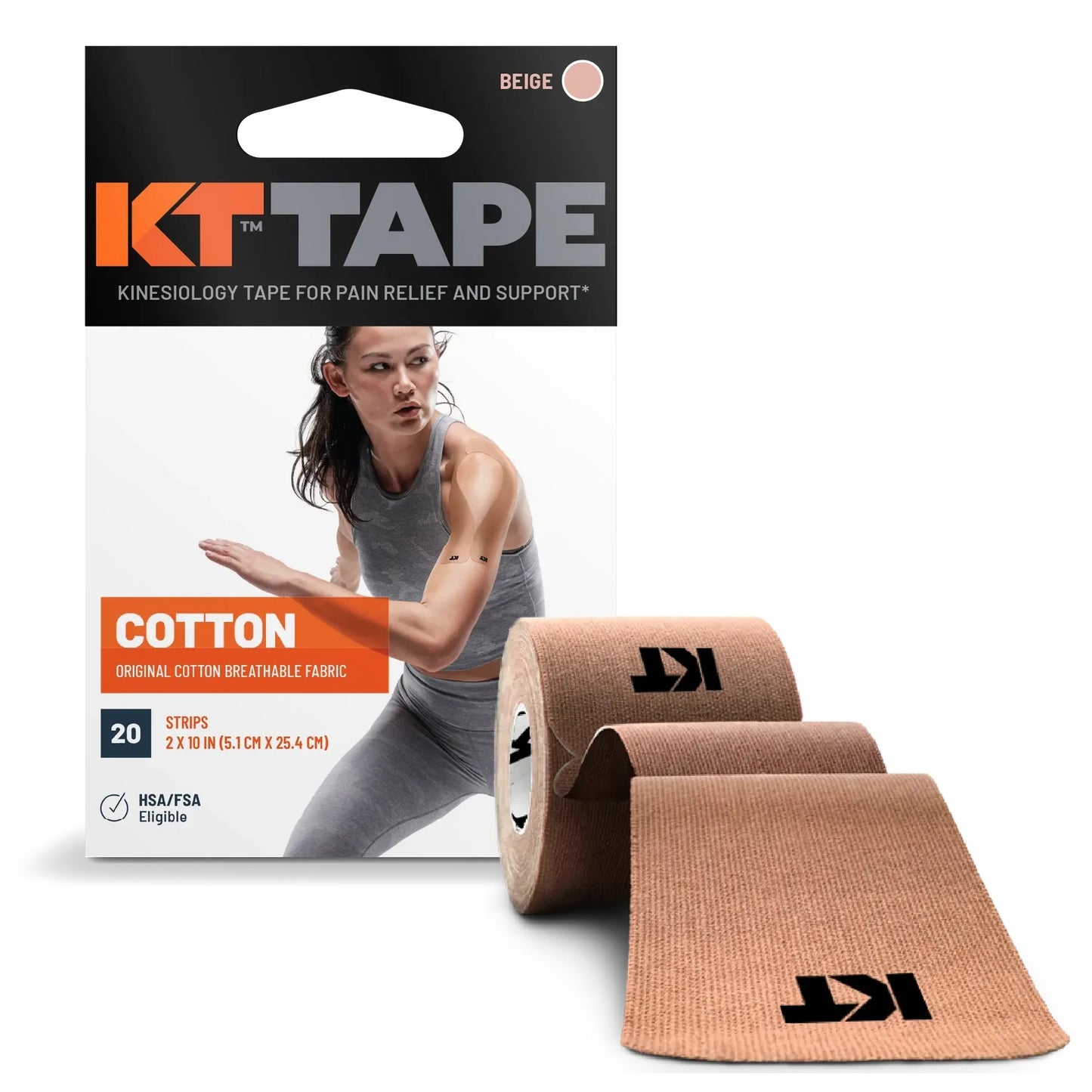 KT TAPE Original Cotton - 20 Pre-Cut Strips | Sports tape | Recovery tape | Muscle support