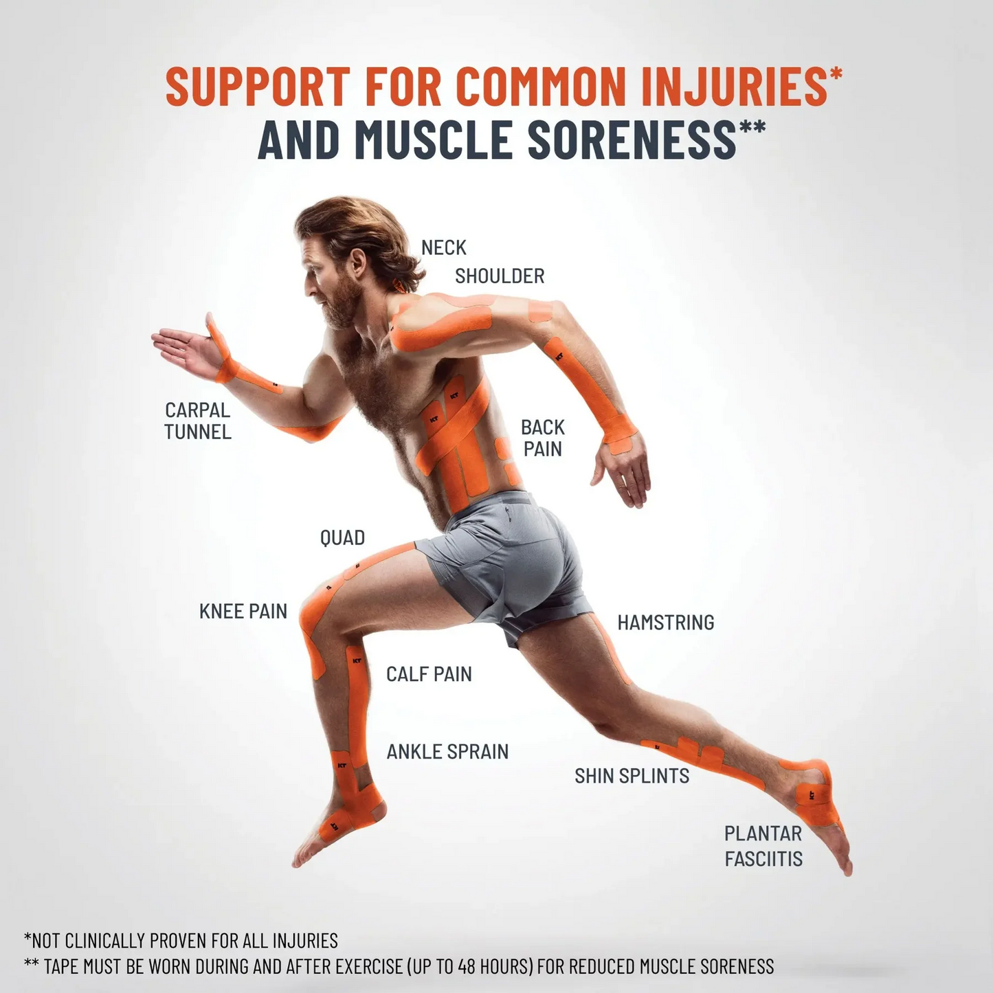 KT TAPE Pro Wide - 10 Pre-Cut Strips | Sports tape | Recovery tape | Muscle support | Pain relief