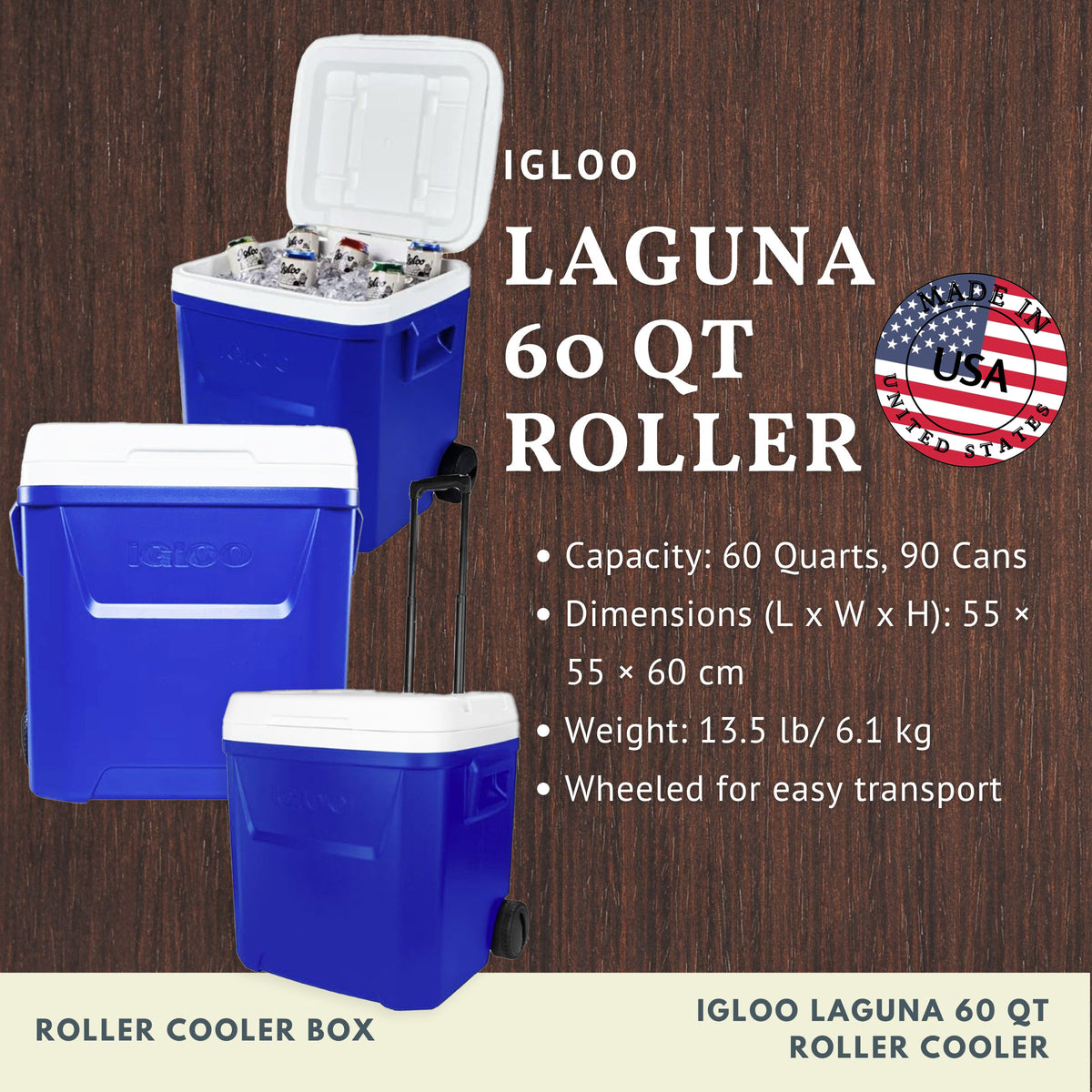 IGLOO LAGUNA 60 Qt Roller Cooler (Red)