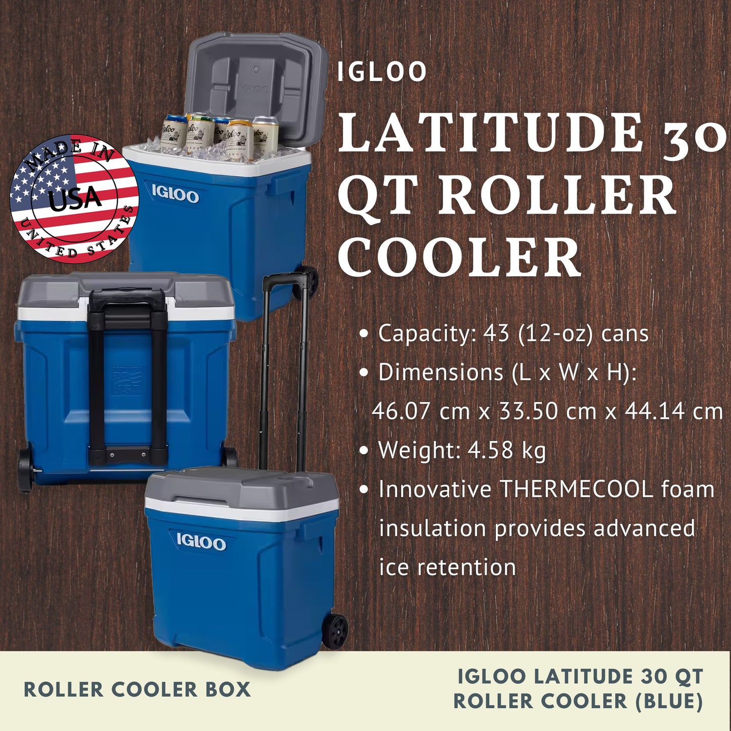 IGLOO Latitude 30 Qt Roller Cooler (Red)