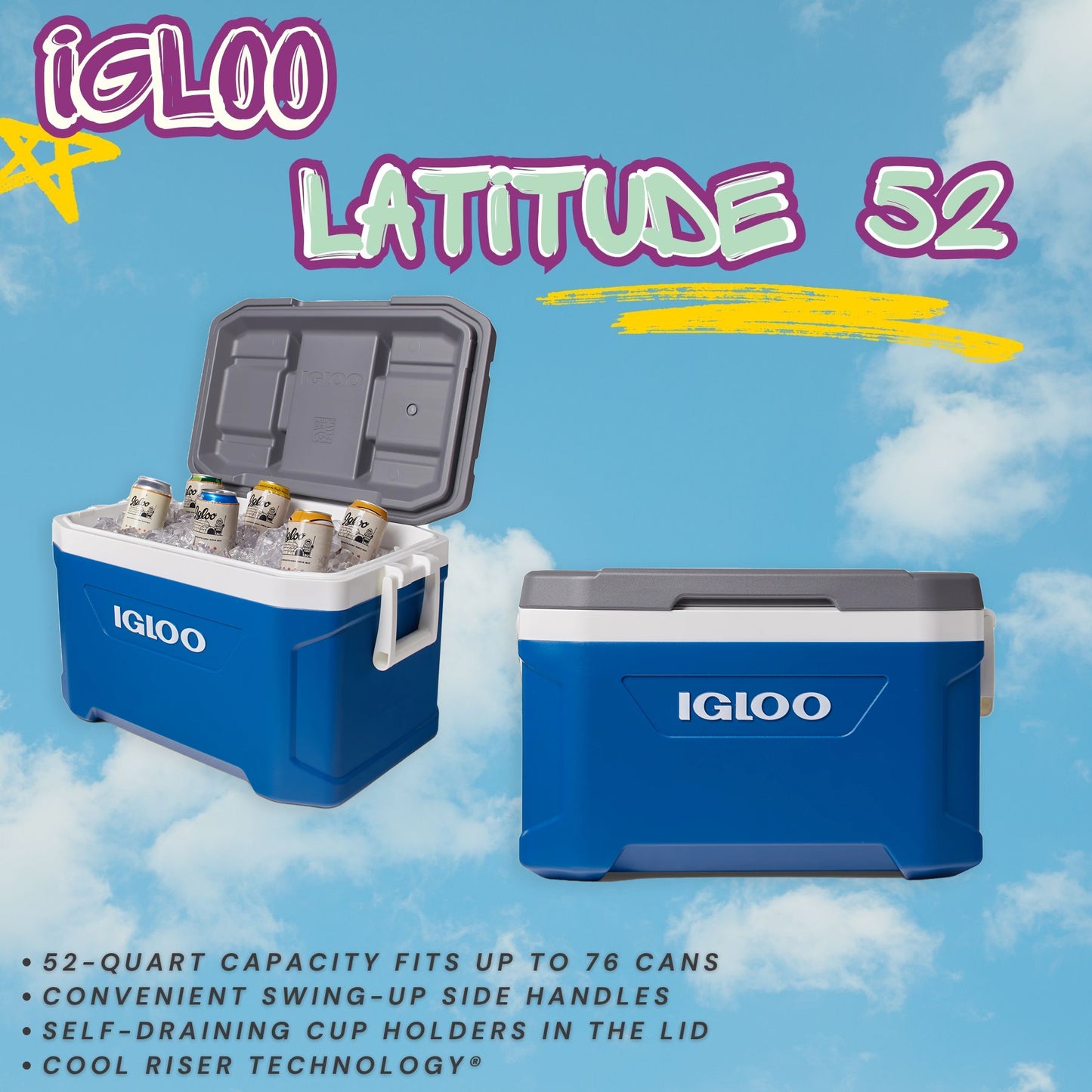 IGLOO Latitude 52 Qt Cooler (Blue)