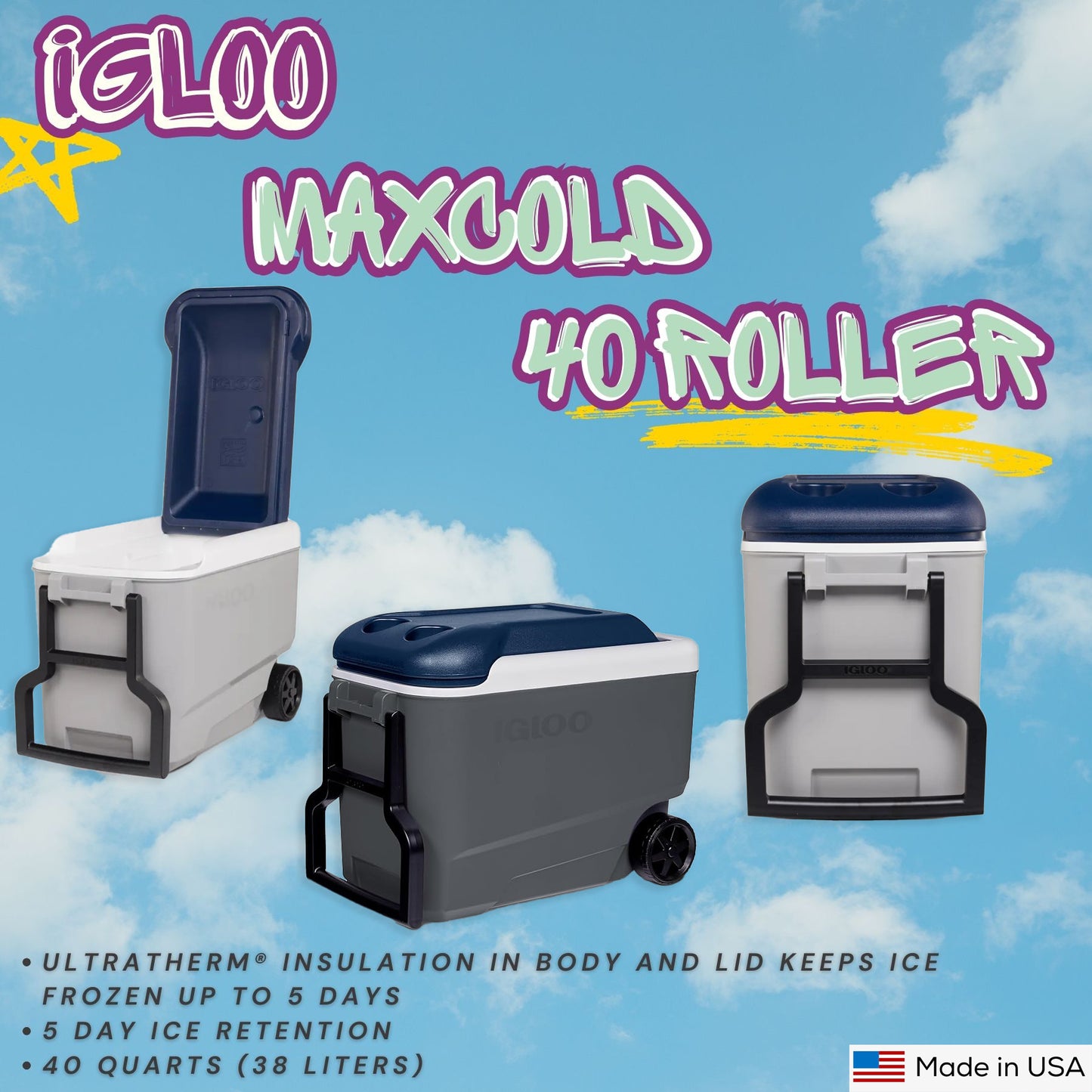 IGLOO Maxcold 40 Roller | 40 Quarts | 38 Liters | 56 Cans