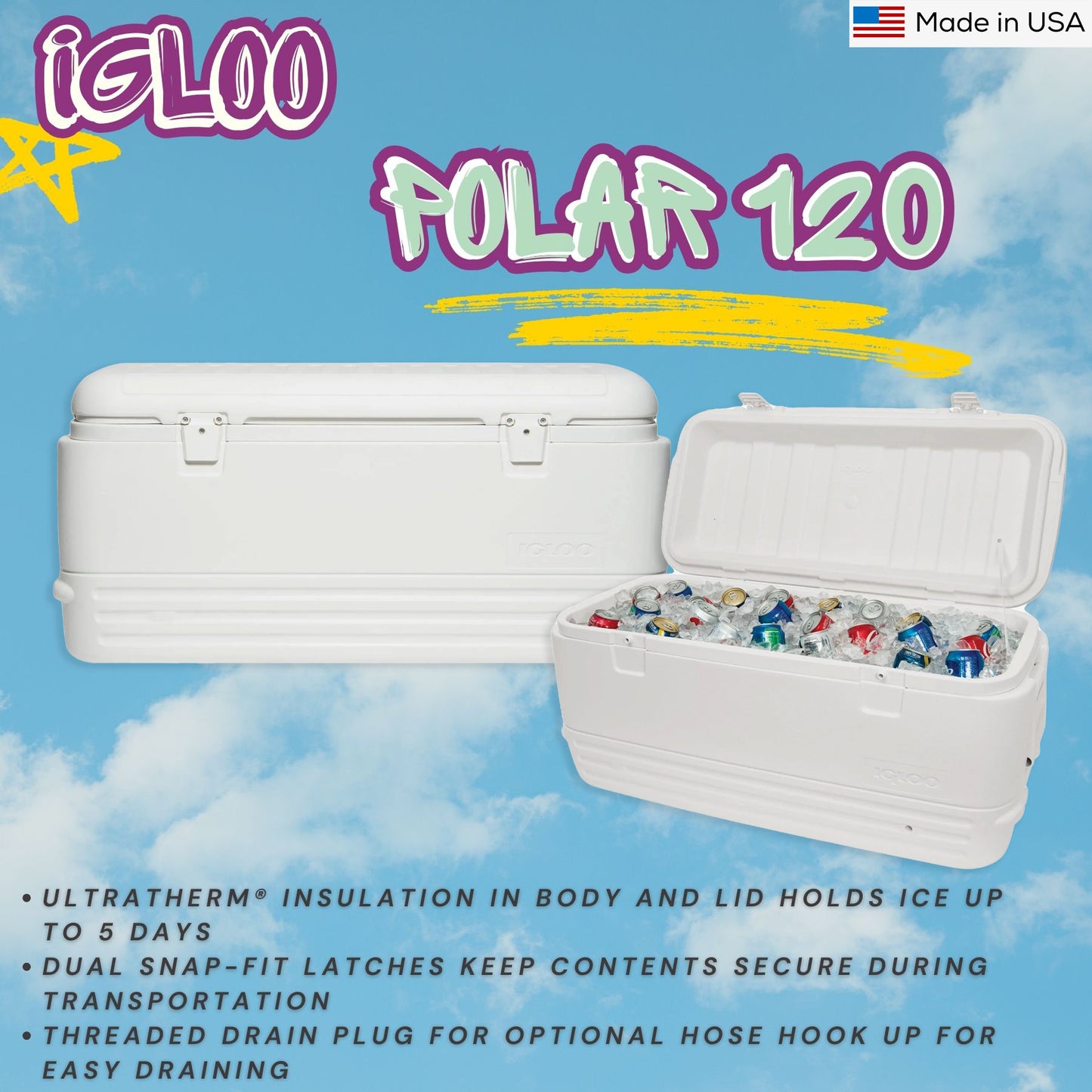IGLOO Polar 120 Qt Cooler Box (White)