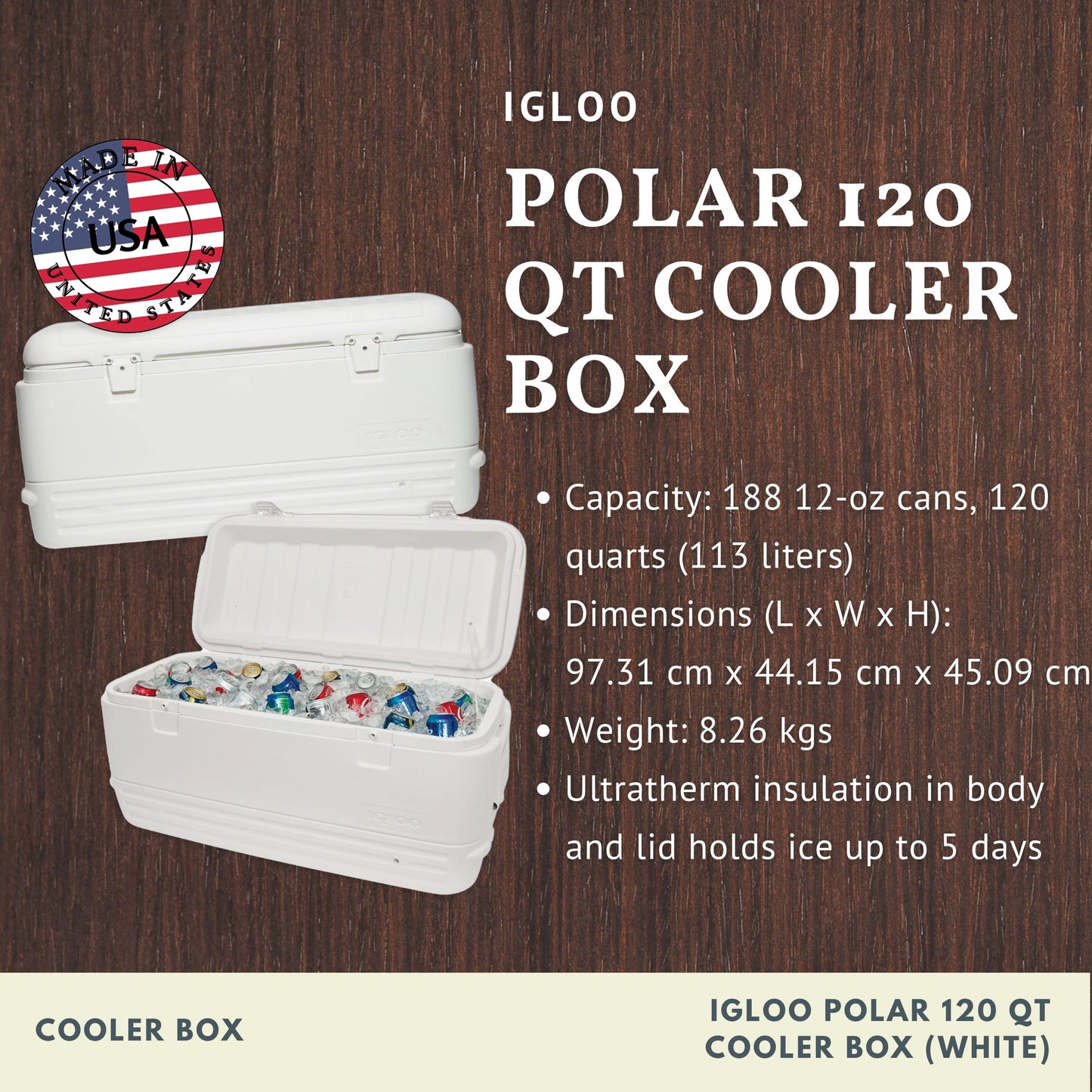 IGLOO Polar 120 Qt Cooler Box (White)