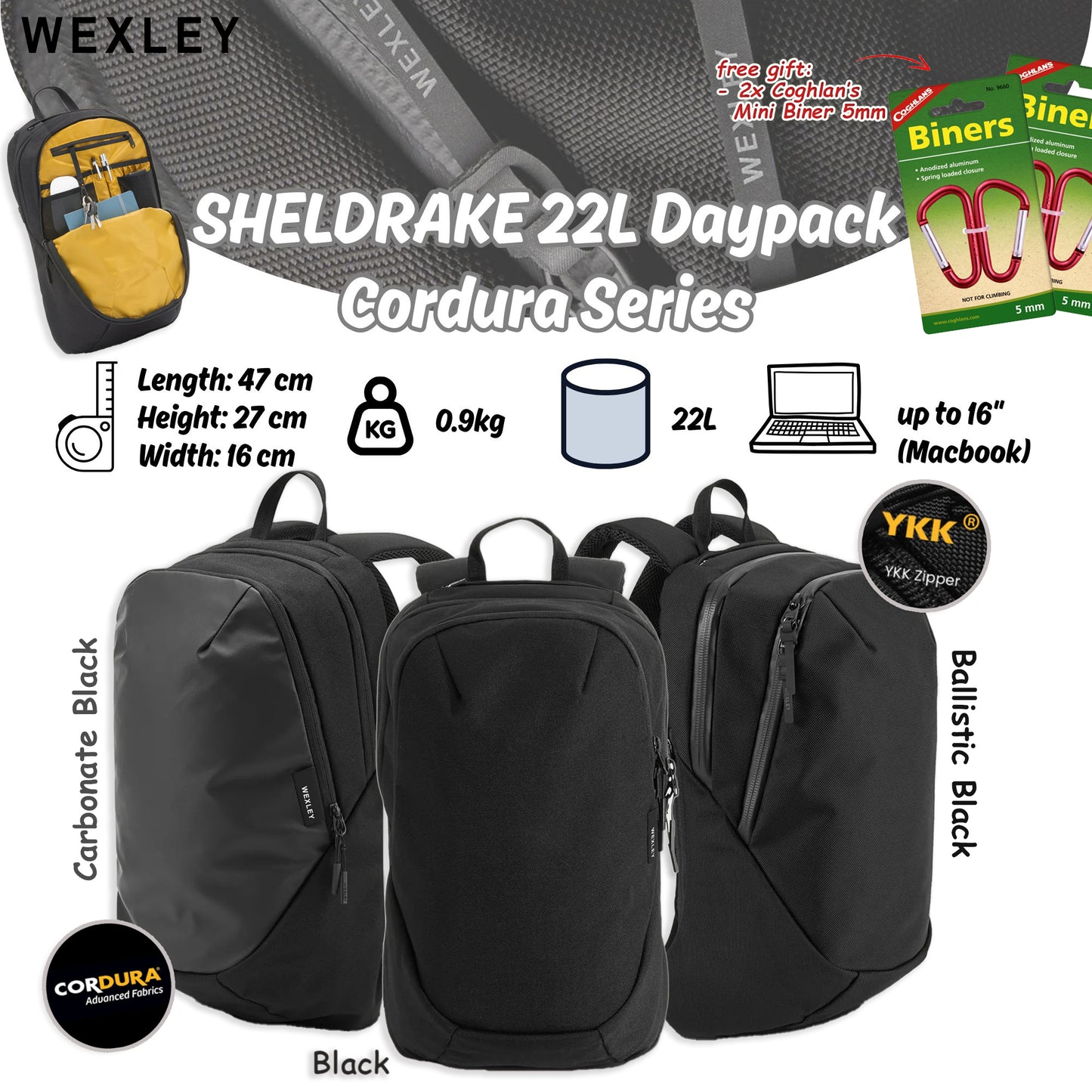 WEXLEY SHELDRAKE 22L Daypack Cordura Series | Travel Backpack | Laptop Backpack