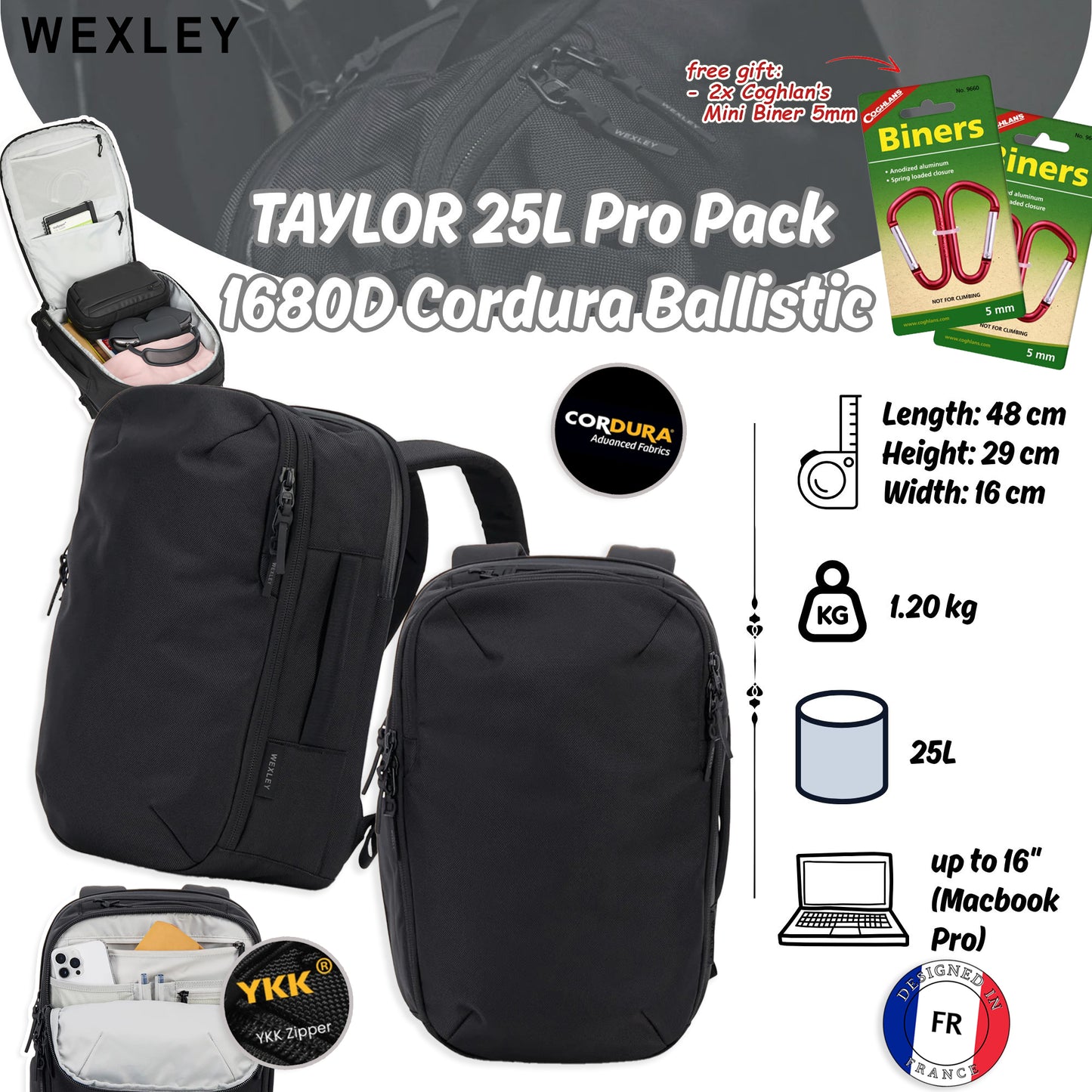 WEXLEY TAYLOR 25L Pro Pack 1680D Cordura® Ballistic | Travel Backpack | Laptop Backpack