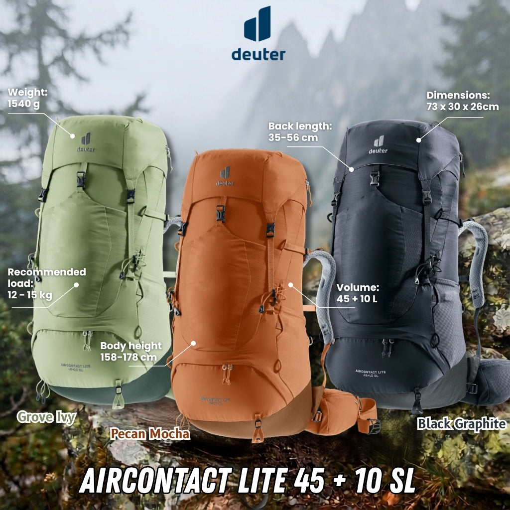Deuter Aircontact Lite 45 + 10 SL | Trekking Backpack (Black-Graphite)