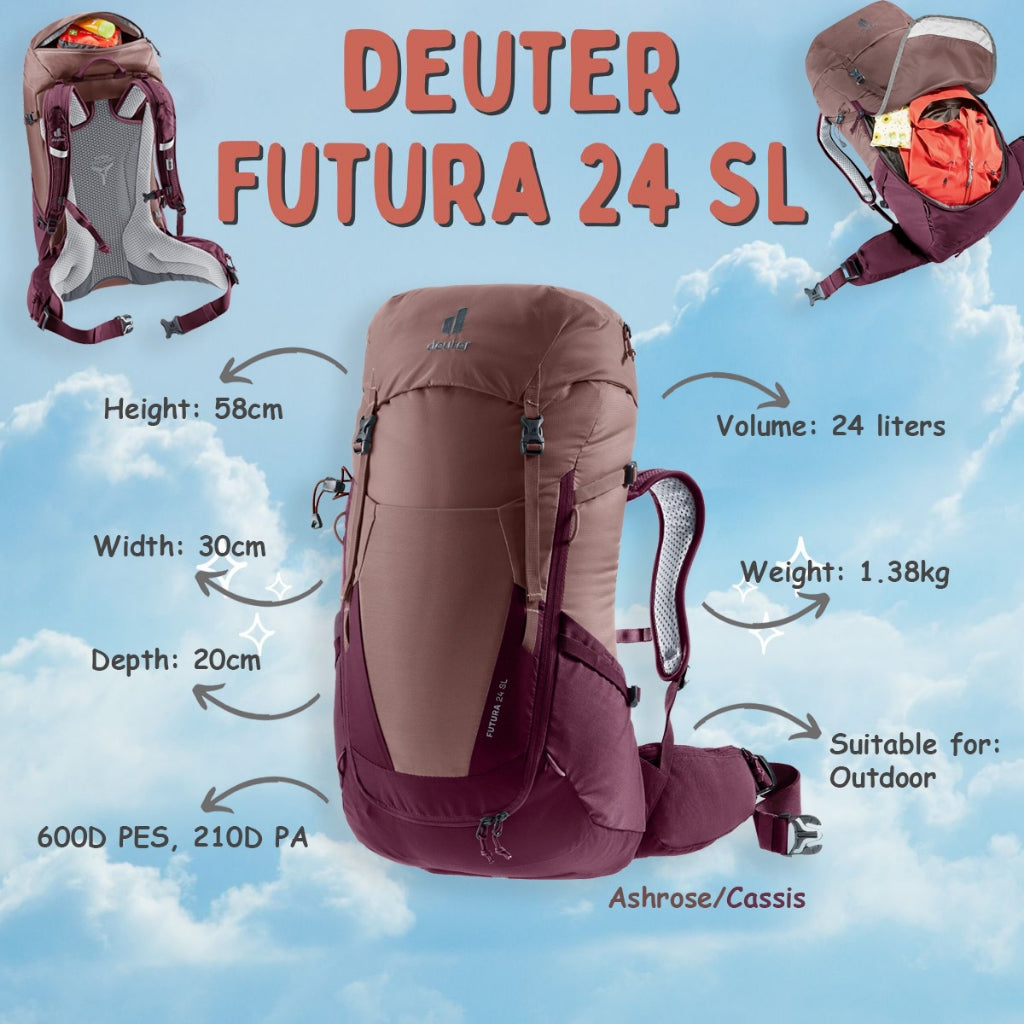 deuter 24 sl backpack DEUTER Futura 24 SL Hiking Backpack (Ashrose/Cassis) – ADVENTURE 21