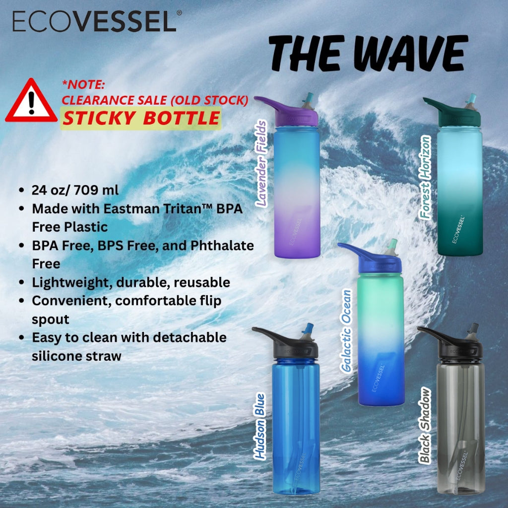 ECOVESSEL THE WAVE - BPA Free Plastic Sports Water Bottle With Straw - 24 oz | Water Bottles