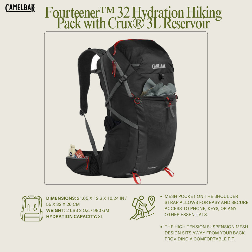 CAMELBAK Fourteener 32 Hydration Hiking Pack with Crux 3L Reservoir (B – ADVENTURE 21 CAMELBAK Fourteener 32 Hydration Hiking Pack with Crux 3L Reservoir (B – ADVENTURE 21