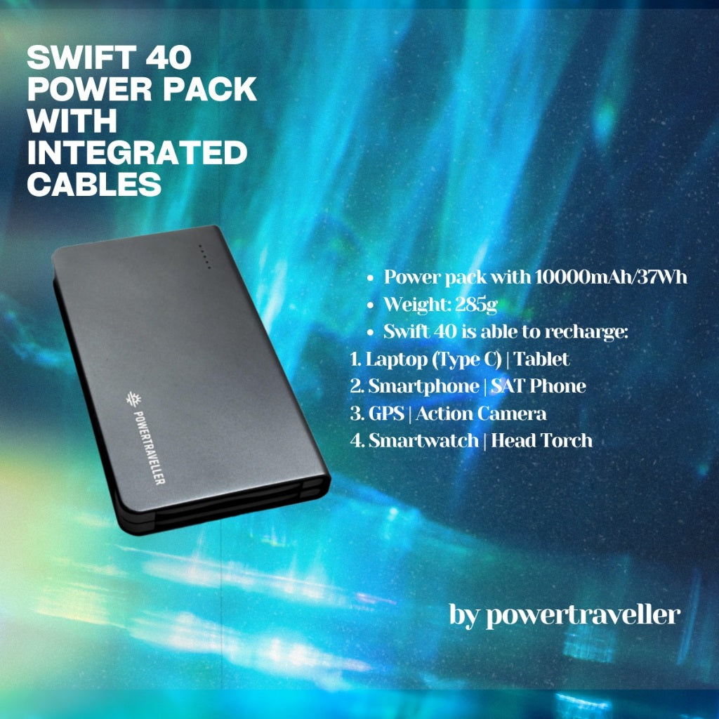 POWERTRAVELLER SWIFT 40 POWER PACK WITH INTEGRATED CABLES