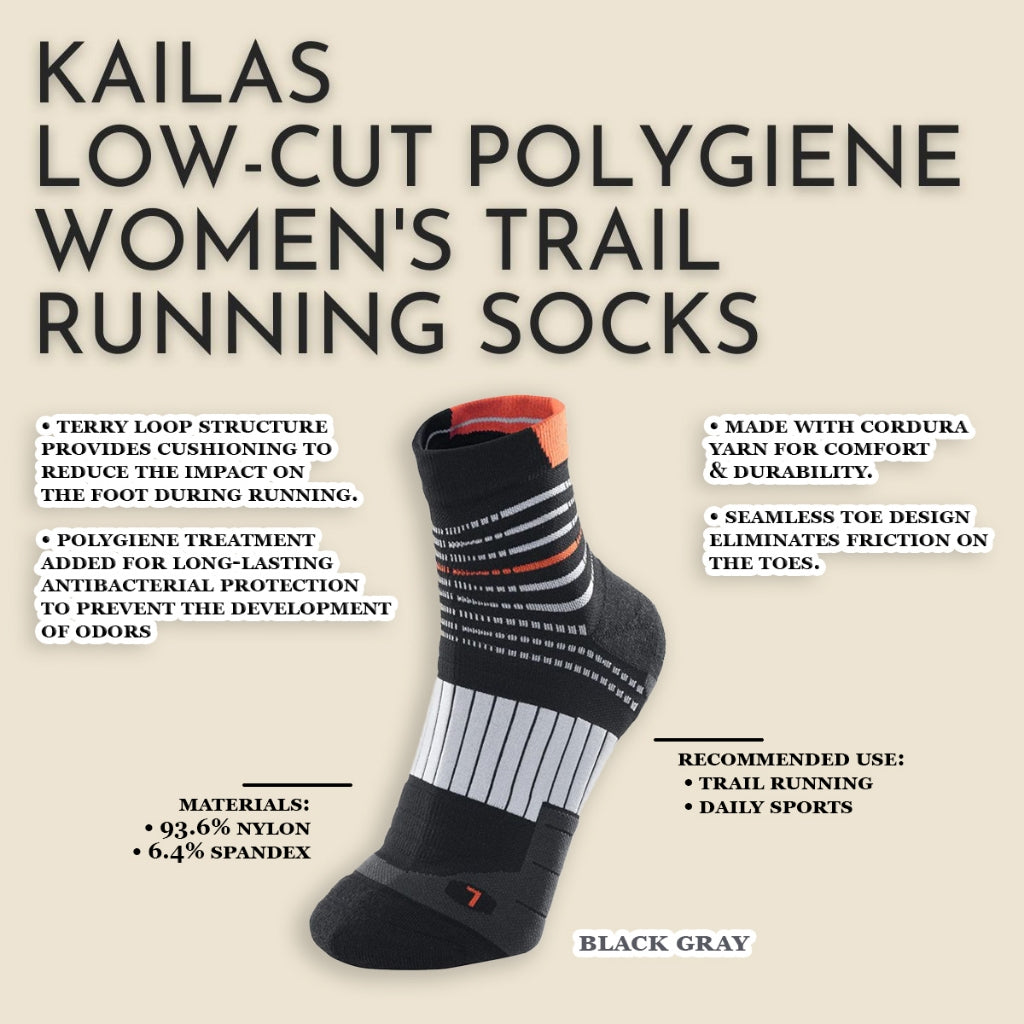 Kailas Low-cut Polygiene Women's Trail Running Socks (Black Gray)
