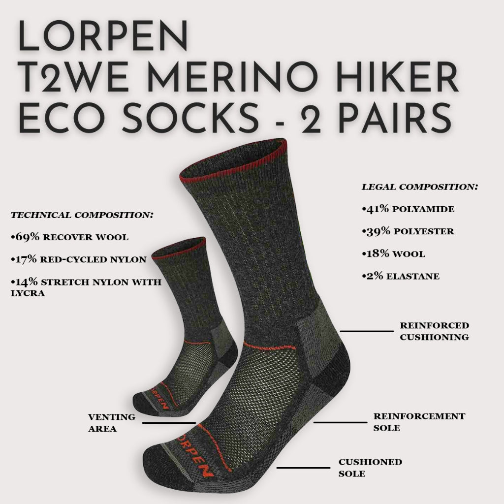 LORPEN T2WE MERINO HIKER ECO SOCKS - 2 Pairs