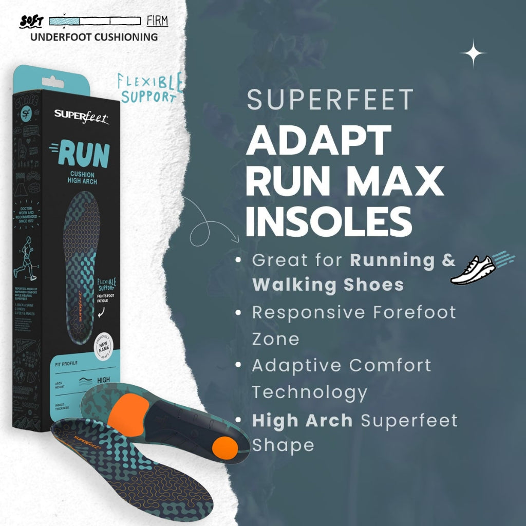 SUPERFEET ADAPT RUN MAX INSOLES (GREAT FOR RUNNING & WALKING SHOES)