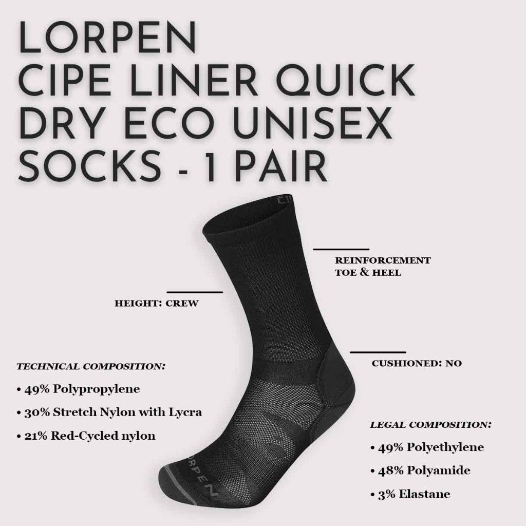 LORPEN CIPE LINER QUICK DRY ECO UNISEX SOCKS - 1 PAIR