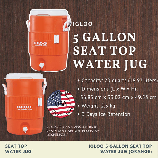 IGLOO 5 Gallon Seat Top Water Jug (Orange)
