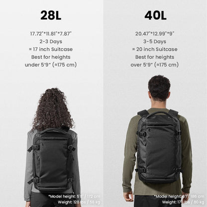 Tomtoc Navigator-T66 Liteway Travel Laptop Backpack 28L | 40L (Black)