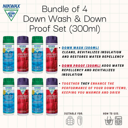 [Bundle of 4] Nikwax Down Wash and Down Proof Set | Detergent | Waterproof