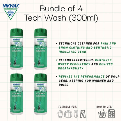[Bundle of 4] NIKWAX Tech Wash 300ml | Detergent