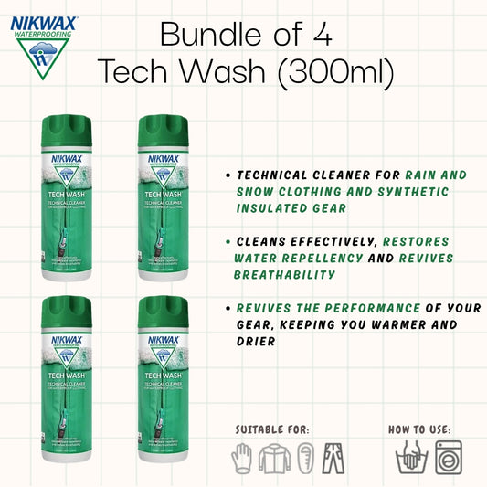 [Bundle of 4] NIKWAX Tech Wash 300ml | Detergent