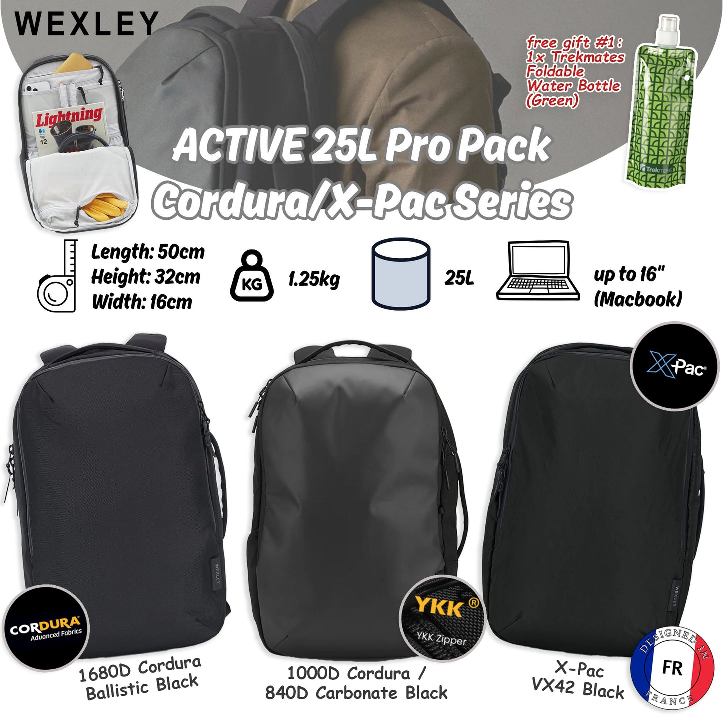 WEXLEY ACTIVE 25L Pro Pack Cordura/X-Pac Series | Travel Backpack | Laptop Backpack