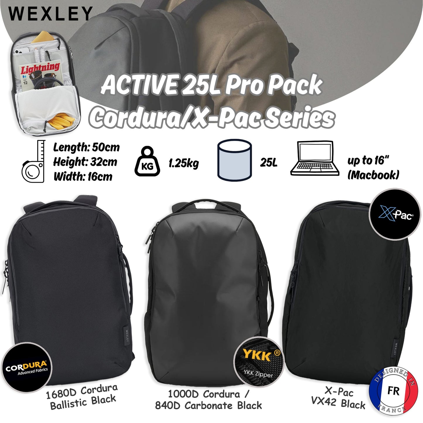 WEXLEY ACTIVE 25L Pro Pack Cordura/X-Pac Series | Travel Backpack | Laptop Backpack