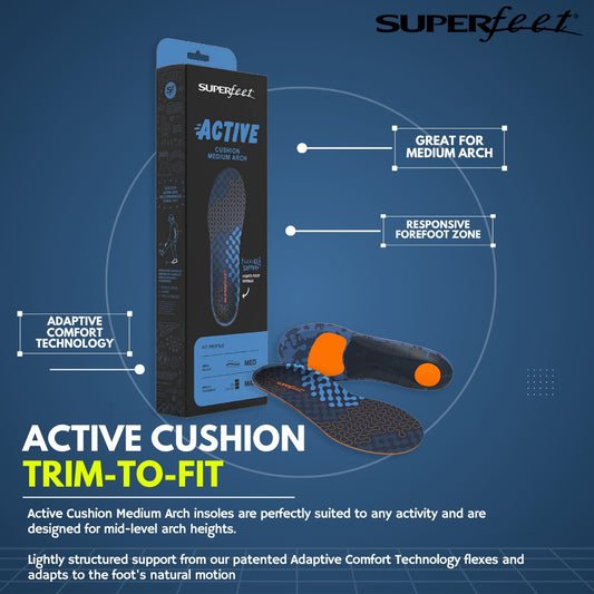 SUPERFEET ACTIVE CUSHION MED ARCH INSOLES (GREAT FOR RUNNING & WALKING SHOES)