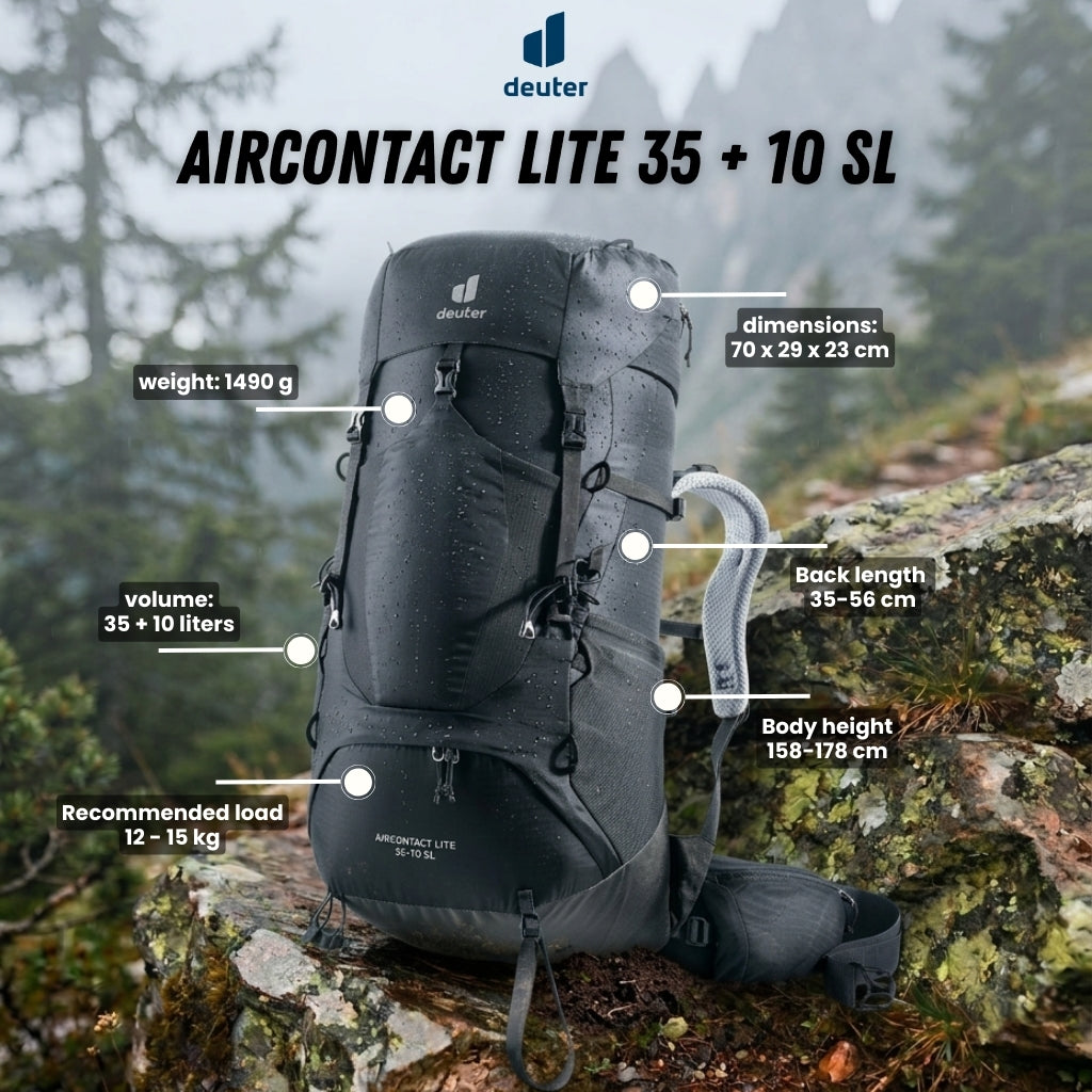 Deuter Aircontact Lite 35 + 10 SL | Trekking Backpack (Black-Graphite)