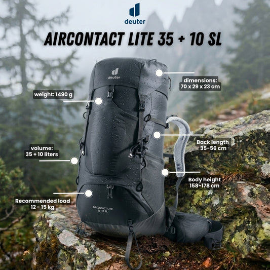 Deuter Aircontact Lite 35 + 10 SL | Trekking Backpack (Black-Graphite)