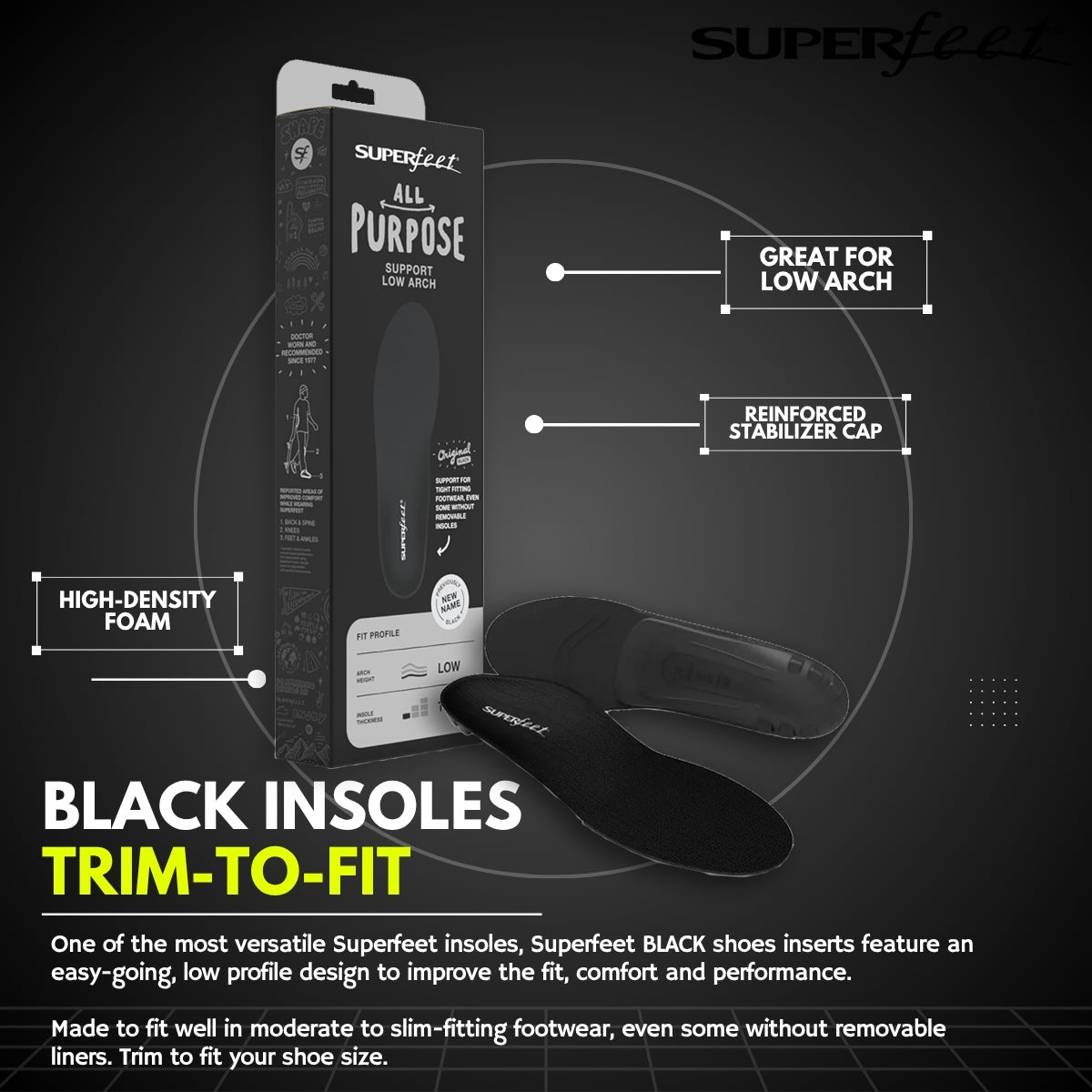 SUPERFEET BLACK (Orthotic Design) (TRIM-TO-FIT)
