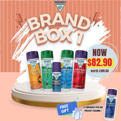 Nikwax x Brand Box 1 (Set Of Down Wash DirectDown Proof Set, Tech WashTX.Direct.WashIn Set, Fabric Leather Proof)
