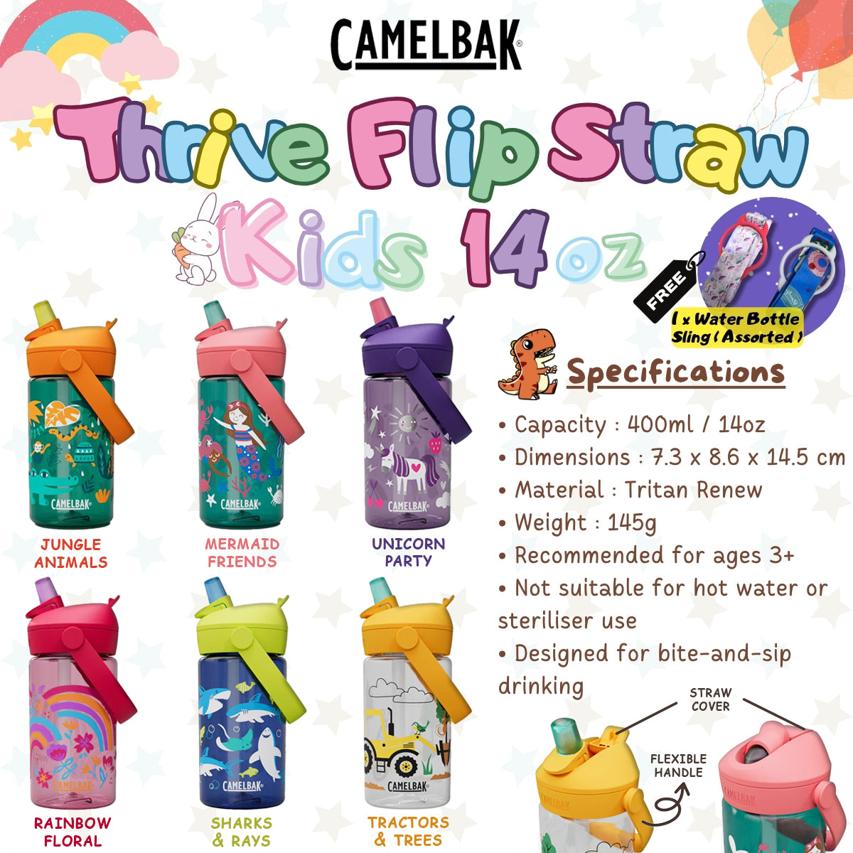 Camelbak Thrive Flip Straw Kids Water Bottle 400ml | Kids Bottle