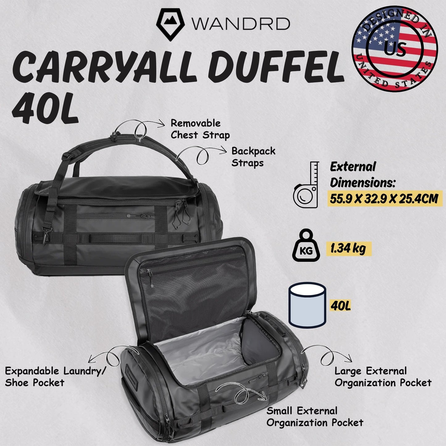WANDRD Carryall Duffel 40L (Black)