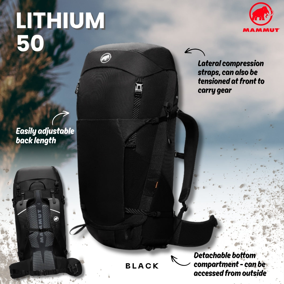 MAMMUT Lithium 50 Hiking Backpack (Black)