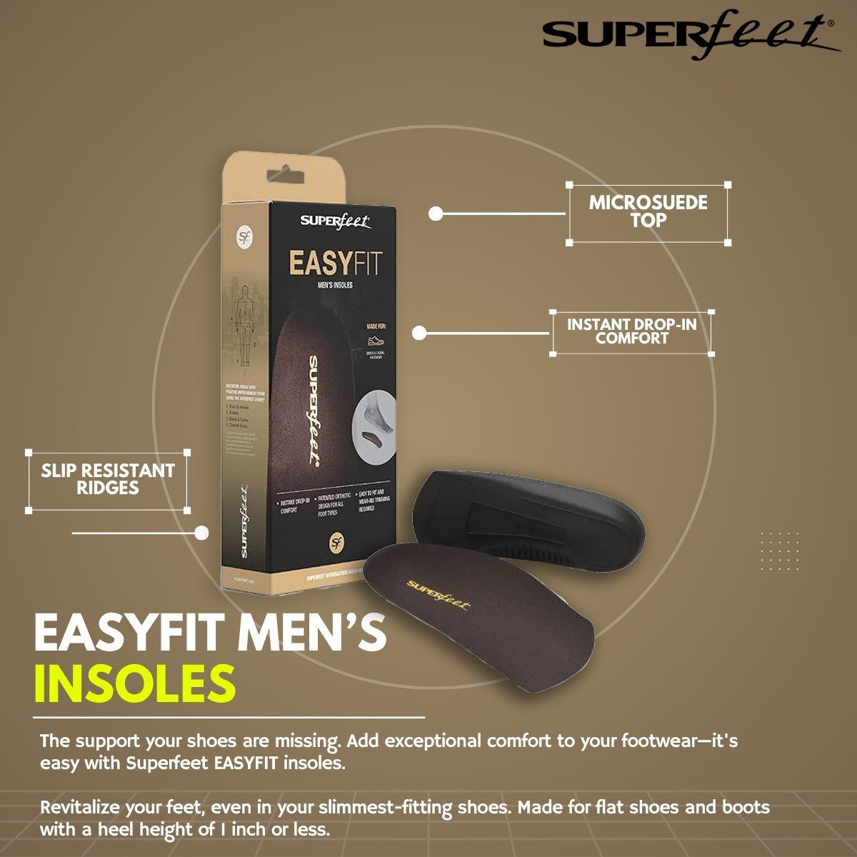 SUPERFEET EASYFIT MEN'S INSOLES (Orthotic Design)