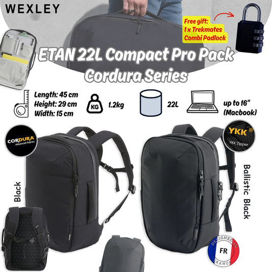 WEXLEY ETAN 22L Compact Pro Pack 1680D Cordura Series | Travel Backpack | Laptop Backpack