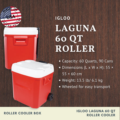 IGLOO LAGUNA 60 Qt Roller Cooler (Red)