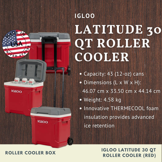 IGLOO Latitude 30 Qt Roller Cooler (Red)