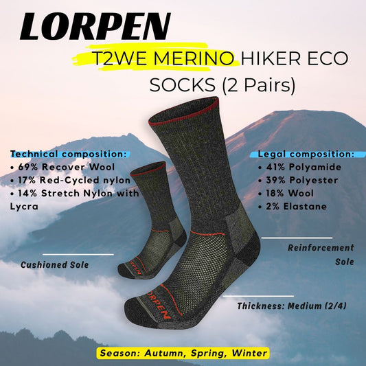 LORPEN T2WE MERINO HIKER ECO SOCKS - 2 Pairs