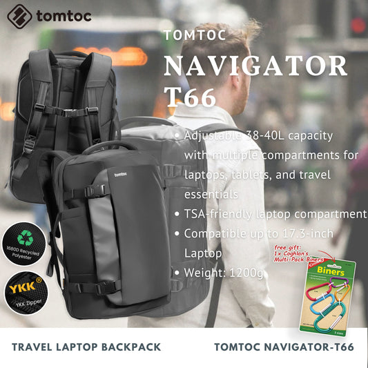 Tomtoc Navigator-T66 Travel Laptop Backpack | Laptop Bag (Black)