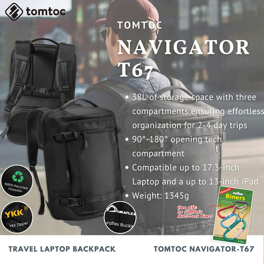 Tomtoc Navigator-T67 Travel Laptop Backpack | Laptop Bag (Black)