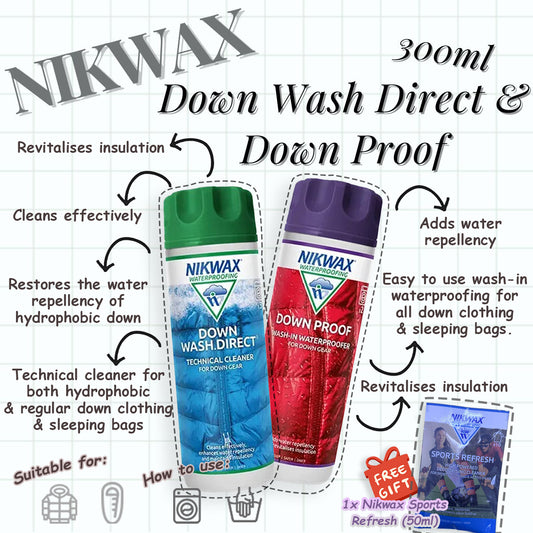 Nikwax Down Wash Direct and Down Proof Set | Detergent | Waterproof