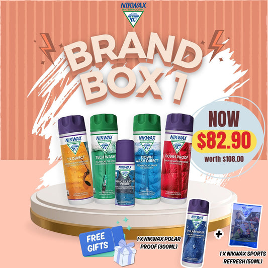 Nikwax x Brand Box 1 (Set Of Down Wash DirectDown Proof Set, Tech WashTX.Direct.WashIn Set, Fabric Leather Proof)