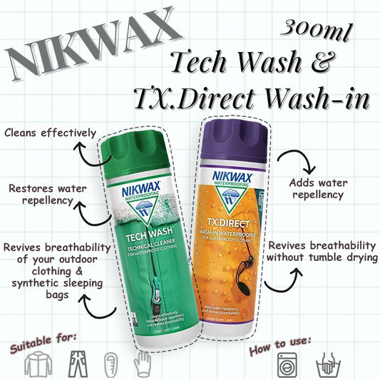 NIKWAX Tech Wash & TX.Direct Wash-in DuoPack (300ml) | Detergent | Waterproof