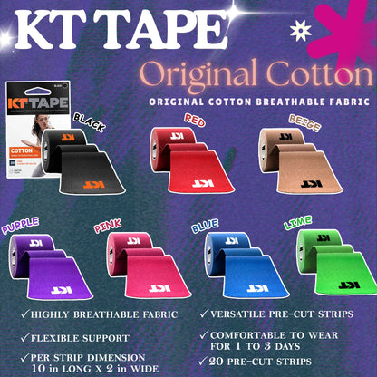 KT TAPE Original Cotton - 20 Pre-Cut Strips | Sports tape | Recovery tape | Muscle support