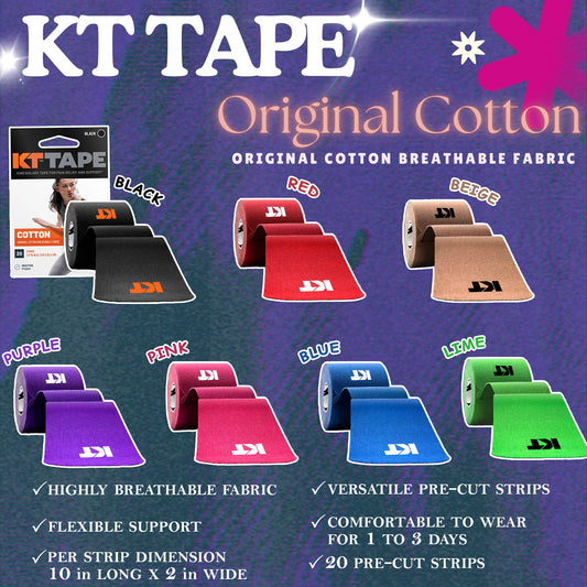 KT TAPE Original Cotton - 20 Pre-Cut Strips | Sports tape | Recovery tape | Muscle support