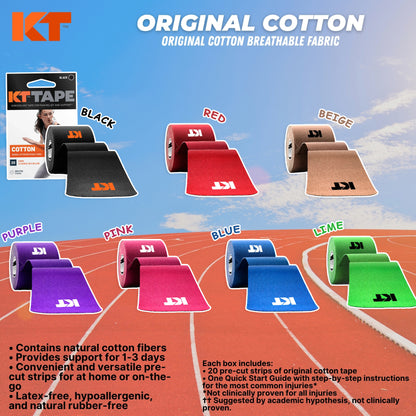 KT TAPE Original Cotton - 20 Pre-Cut Strips | Sports tape | Recovery tape | Muscle support